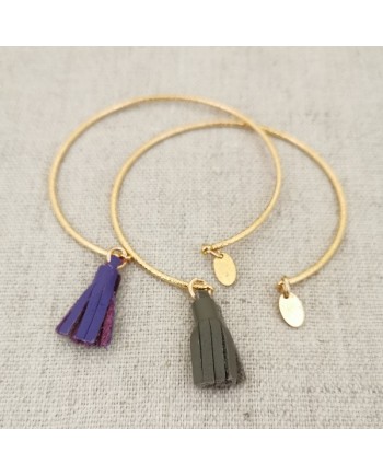 Jonc mate Plaqué Or pompon cuir