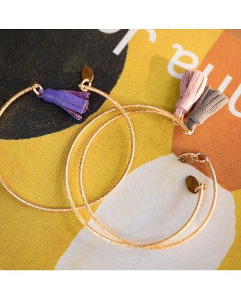 Jonc mate Plaqué Or pompon cuir