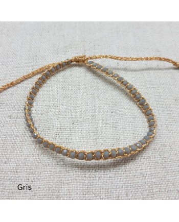 Bracelet perles facettes colorées et fil doré