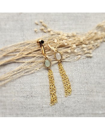 Boucle d'oreilles chaîne feuille martelée