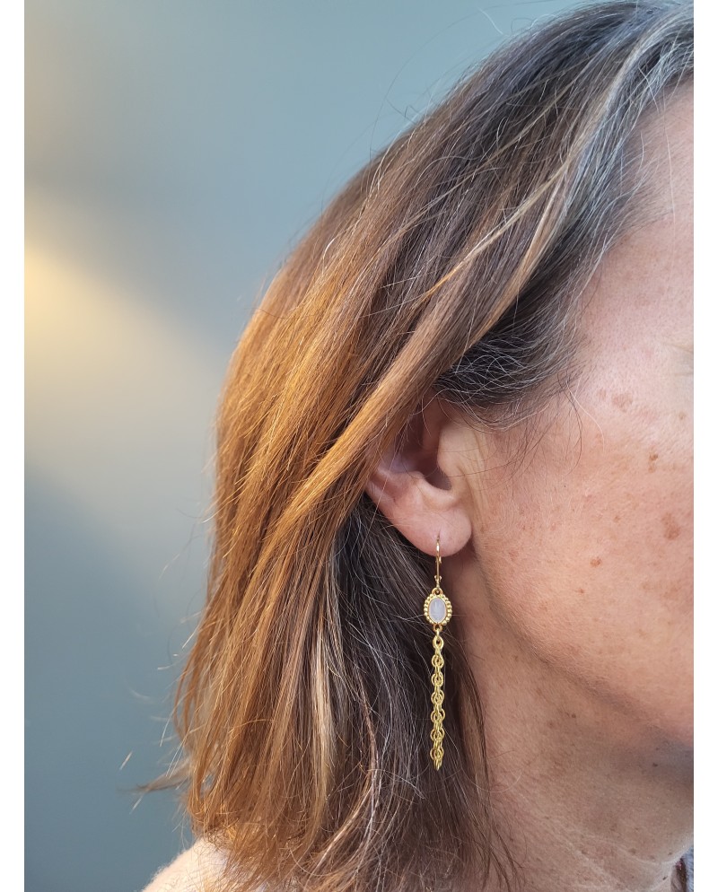 Boucle d'oreilles chaîne feuille martelée