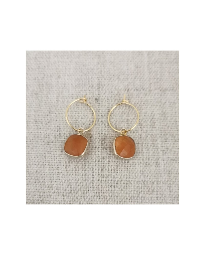 Créoles clips ou percées et pierre naturelle interchangeable