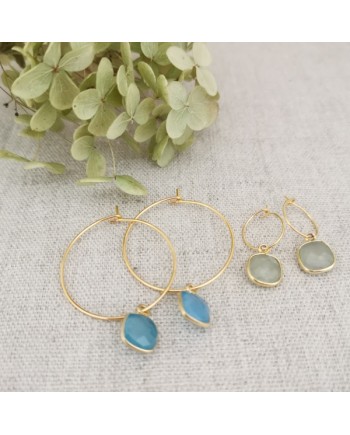 Créoles clips ou percées et pierre naturelle interchangeable