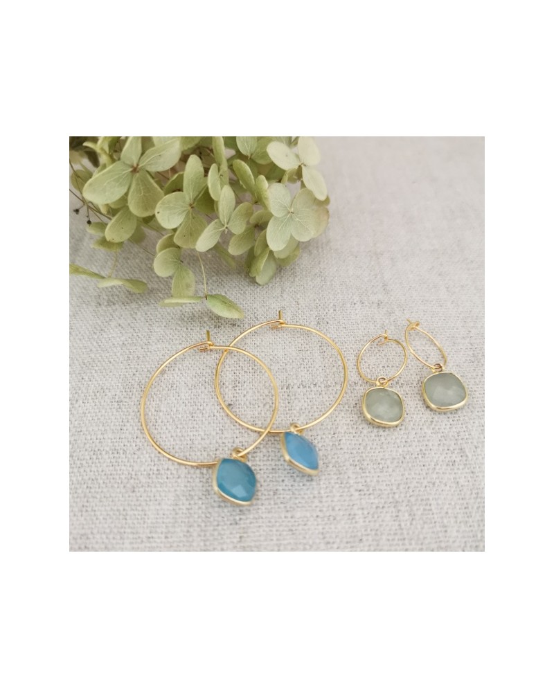 Créoles clips ou percées et pierre naturelle interchangeable