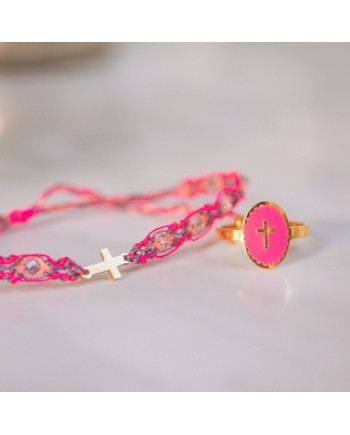 Bague émaillée colorée motif croix