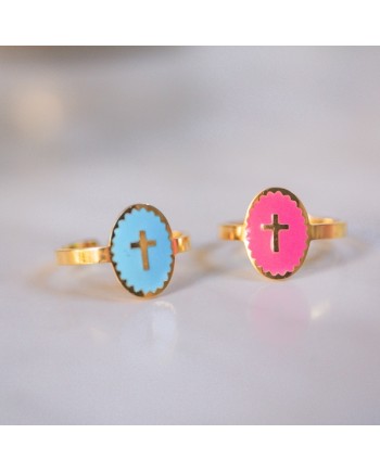 Bague émaillée colorée motif croix