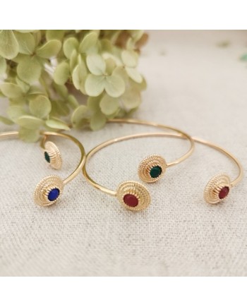 Jonc fin ouvert en plaqué Or pierre naturelle sertie