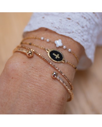 Jonc ouvert 2 boules en plaqué Or