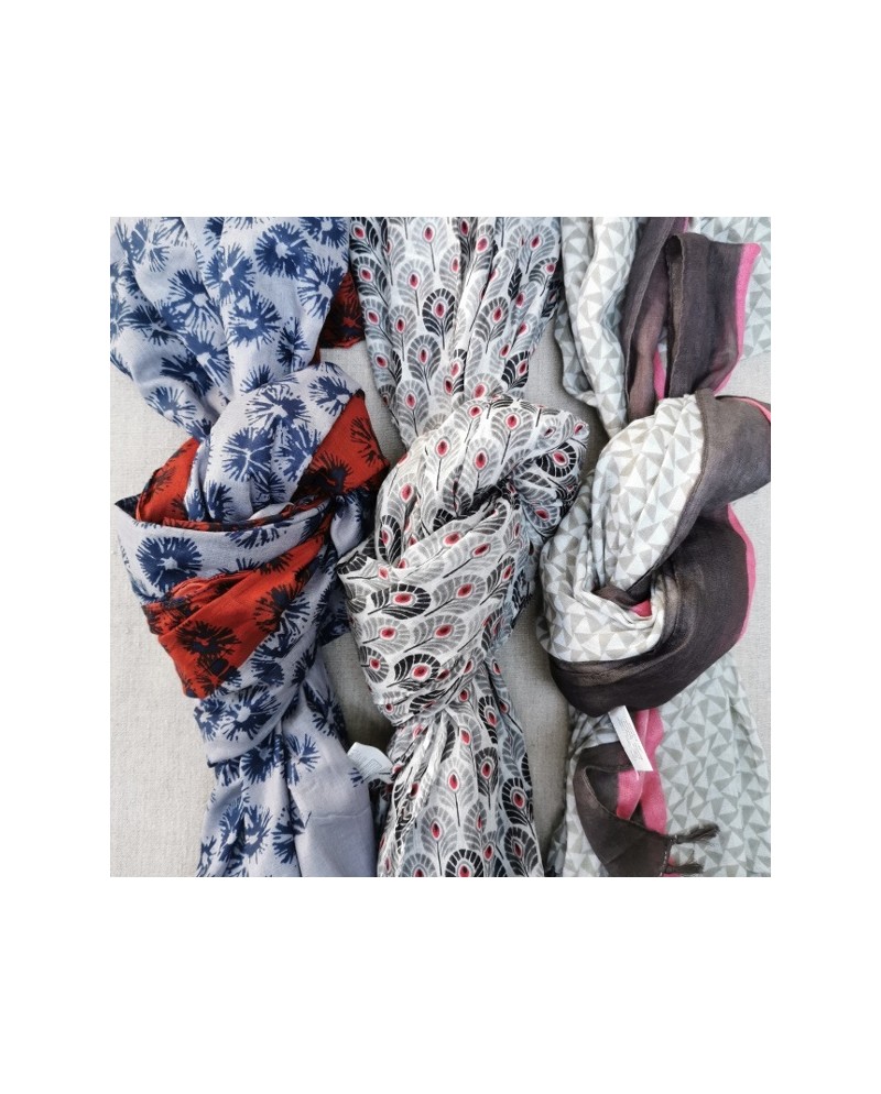 Foulard coton imprimé coloris orange et rouge