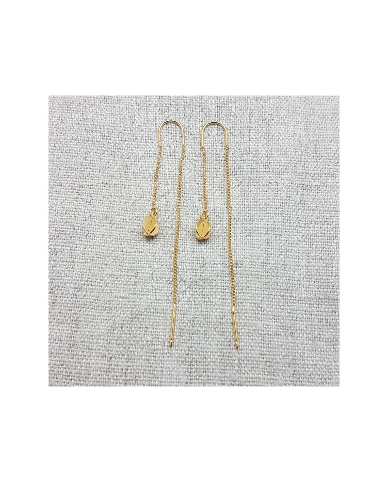 Boucles d'oreilles double tiges pendantes plaqué Or