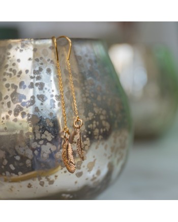 Boucles d'oreilles double tiges pendantes plaqué Or