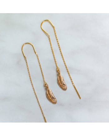 Boucles d'oreilles double tiges pendantes plaqué Or