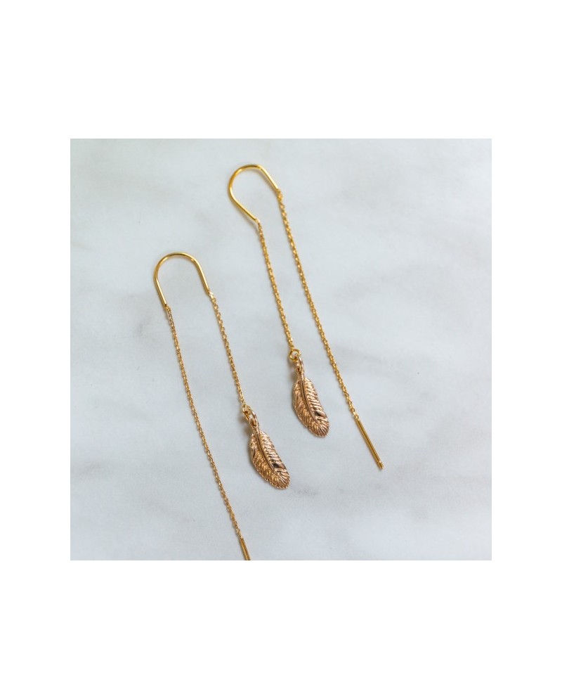 Boucles d'oreilles double tiges pendantes plaqué Or