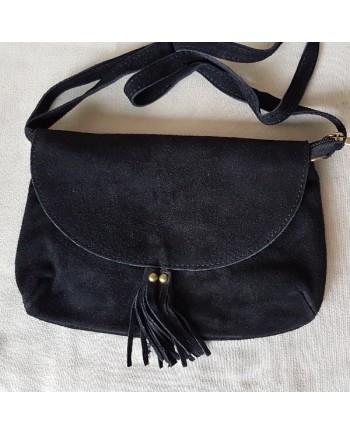 Sac rabat bandouliere en croute de cuir