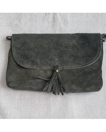 Sac rabat bandouliere en croute de cuir