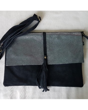 Sac rabat irisé bandoulière noir ou gris