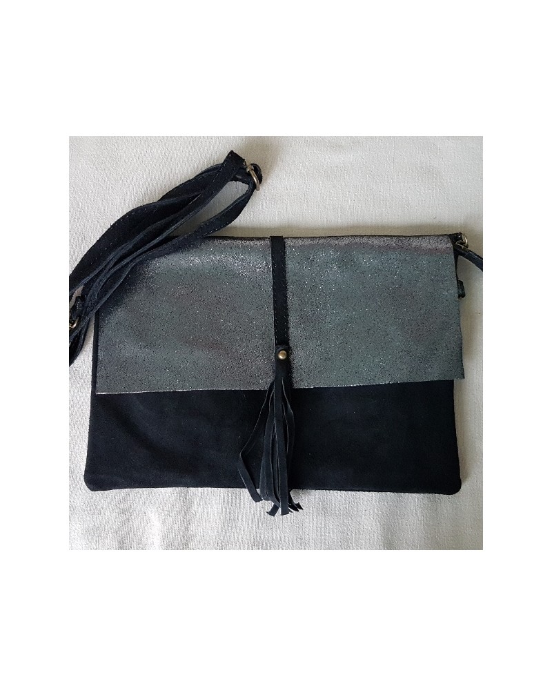 Sac rabat irisé bandoulière noir ou gris