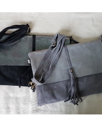 Sac rabat irisé bandoulière noir ou gris