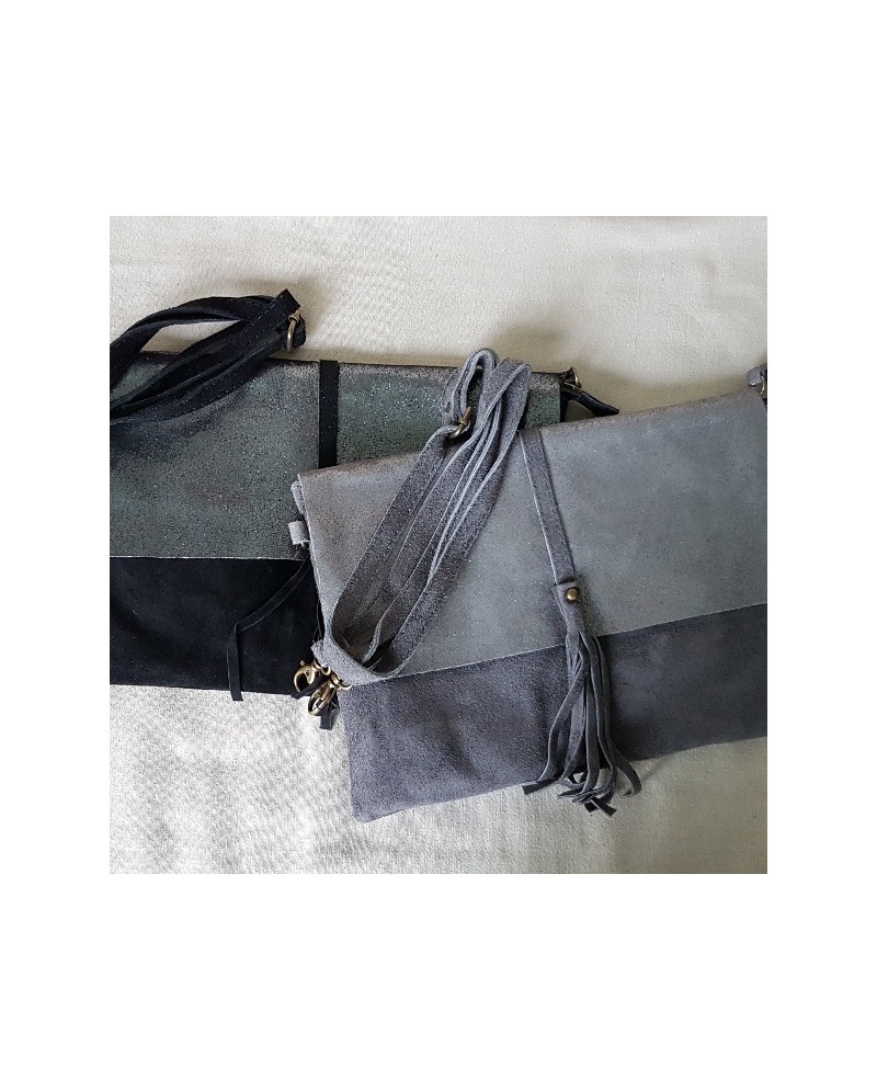Sac rabat irisé bandoulière noir ou gris