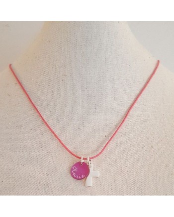 Collier croix argent sur lacet coton