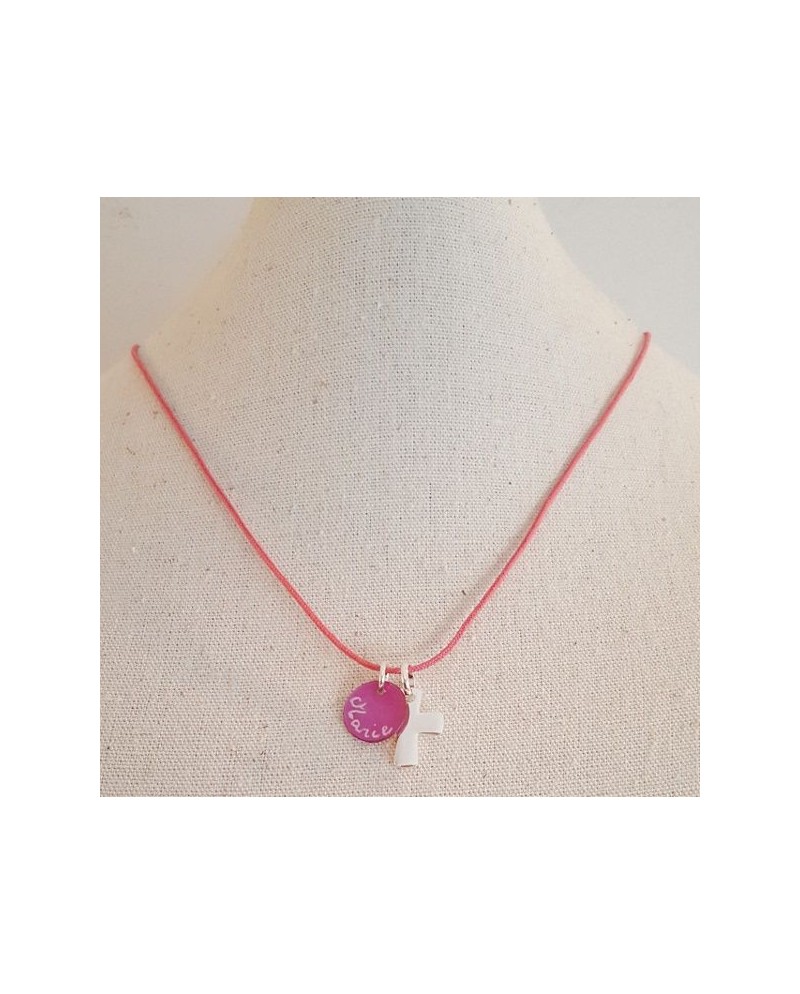 Collier croix argent sur lacet coton