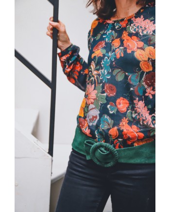 Ceinture large croûte de cuir motif rond