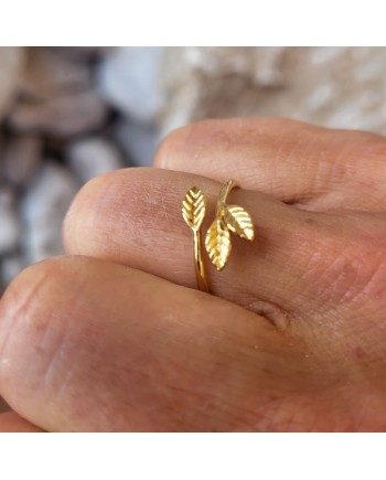 Bague petite feuille Ginkgo acier inoxydable doré