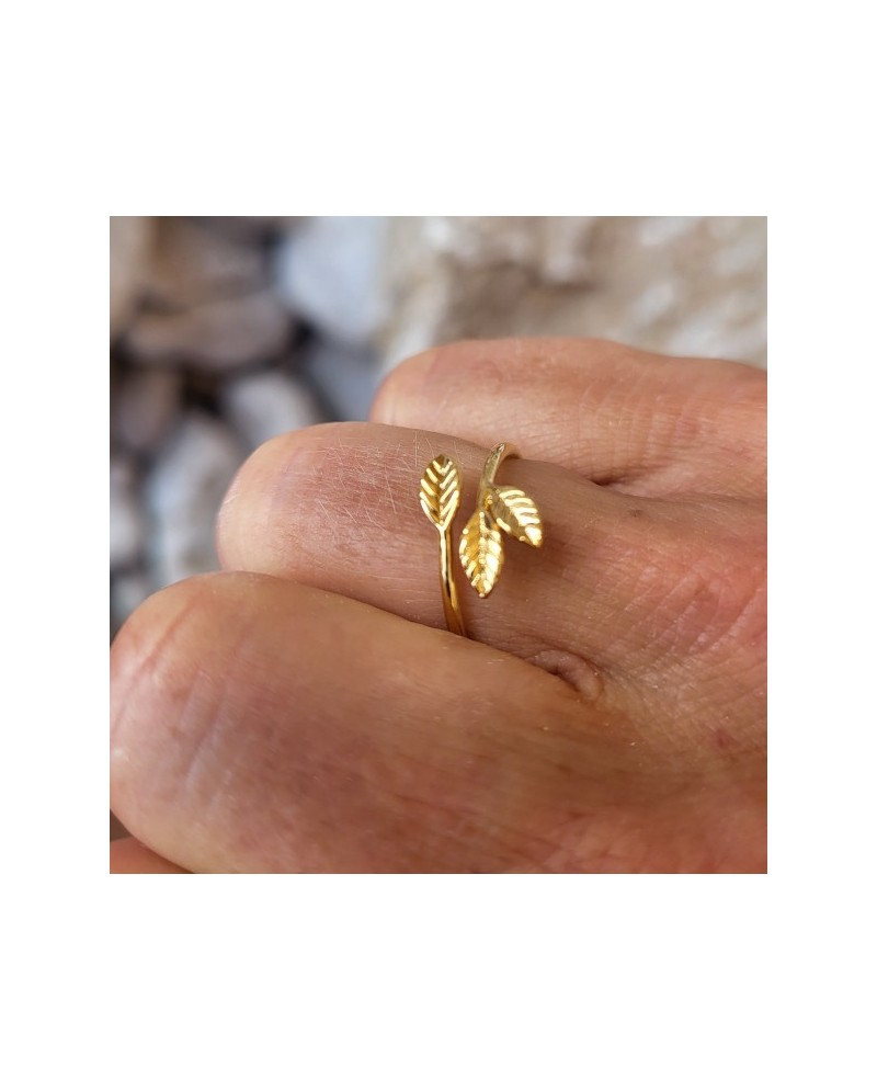 Bague petite feuille Ginkgo acier inoxydable doré