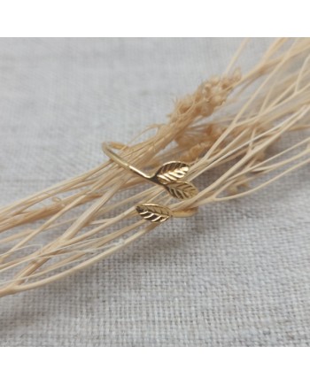 Bague petite feuille Ginkgo acier inoxydable doré