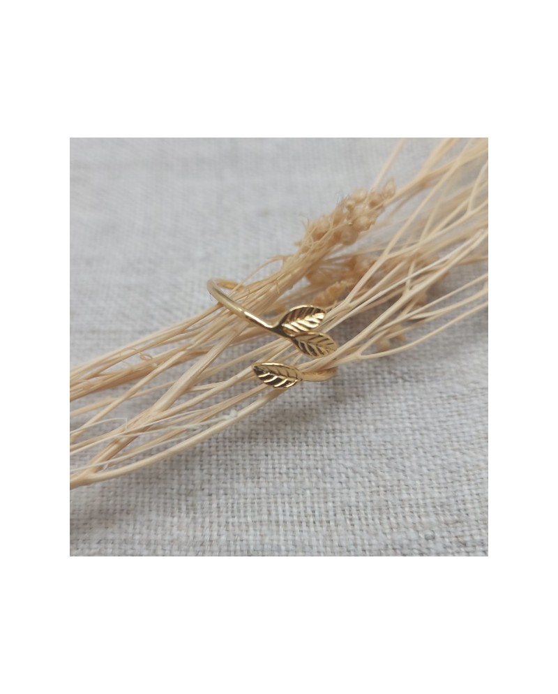 Bague petite feuille Ginkgo acier inoxydable doré