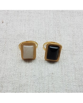 Bagues pierre naturelle carré et acier inoxydable