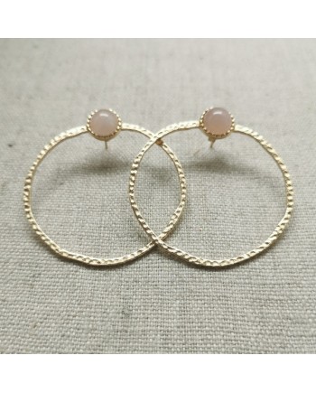 Grande Créole perlée et pierre naturelle