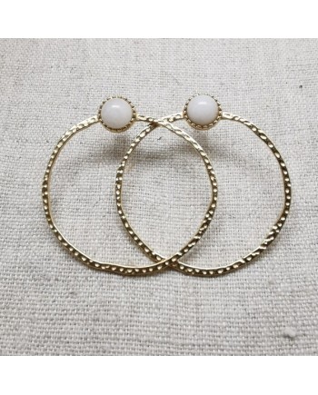 Grande Créole perlée et pierre naturelle