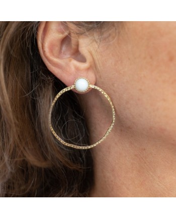 Grande Créole perlée et pierre naturelle