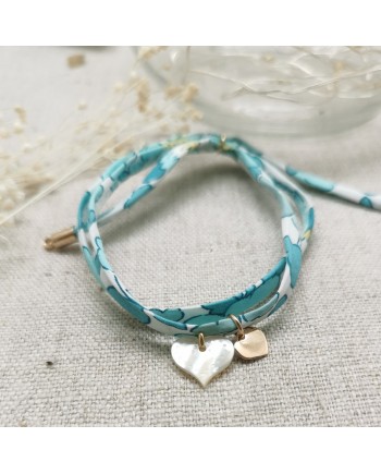 Bracelet breloques etoile nacre et argent sur lien double tour liberty