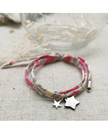 Bracelet breloques etoile nacre et argent sur lien double tour liberty