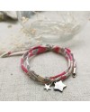 Bracelet breloques etoile nacre et argent sur lien double tour liberty