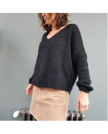 Pull col V maille lurex