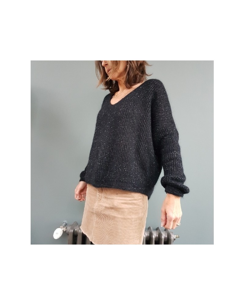 Pull col V maille lurex