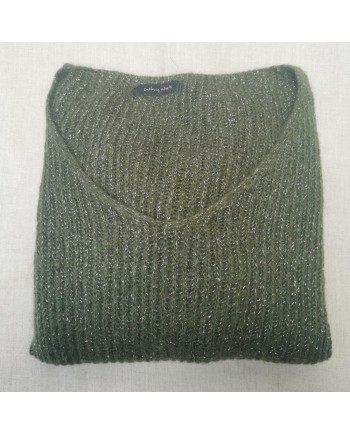 Pull col V maille lurex