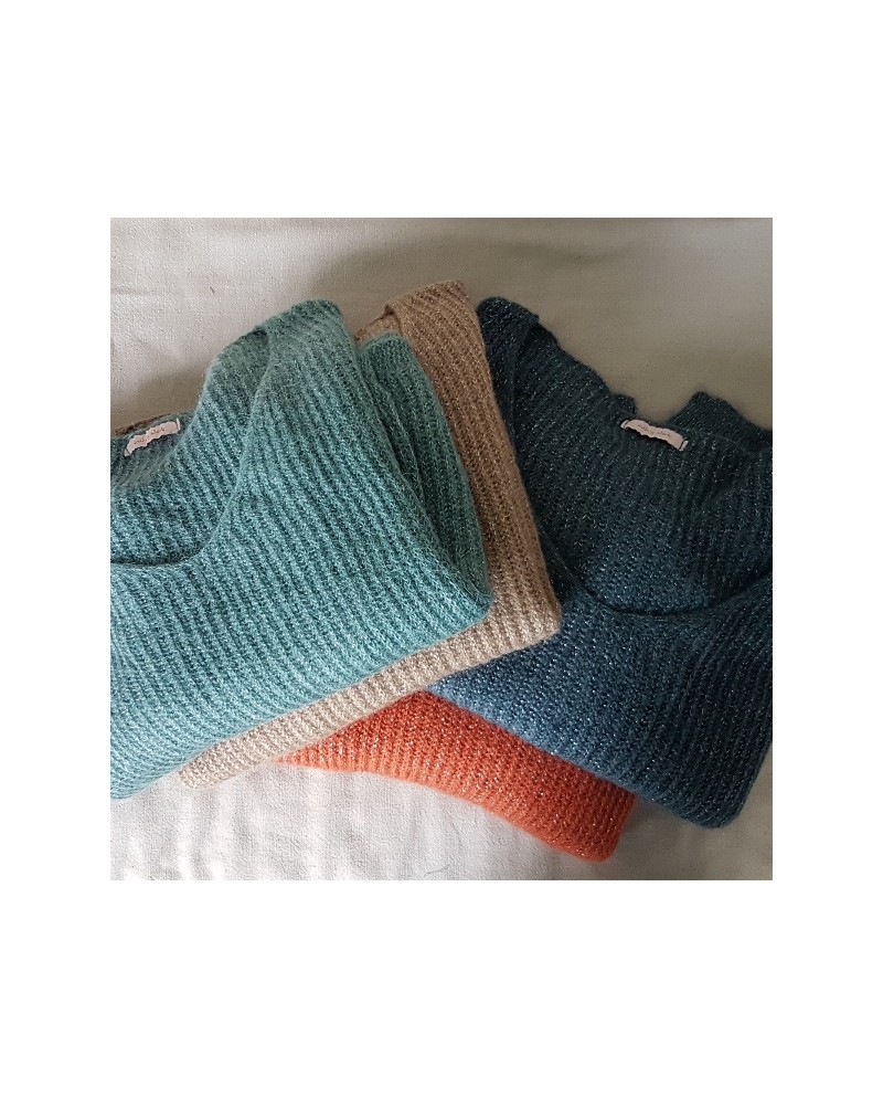 Pull col V maille lurex