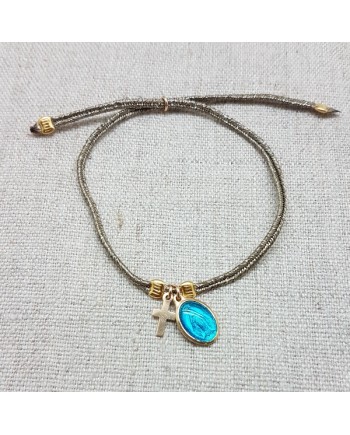 Bracelet lien doré croix et médaille colorée plaqué Or