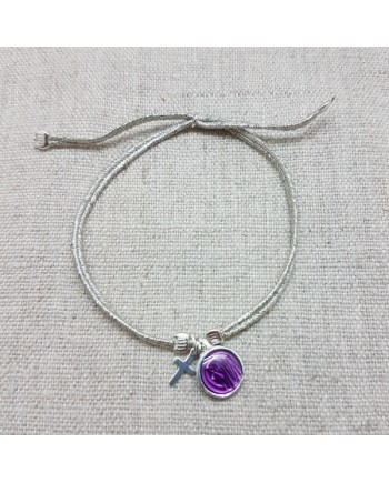 Bracelet lien argenté croix et médaille