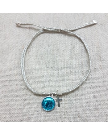 Bracelet lien argenté croix et médaille