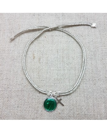 Bracelet lien argenté croix et médaille