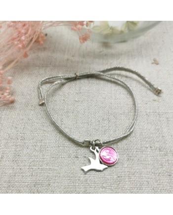 Bracelet lien argenté croix et médaille