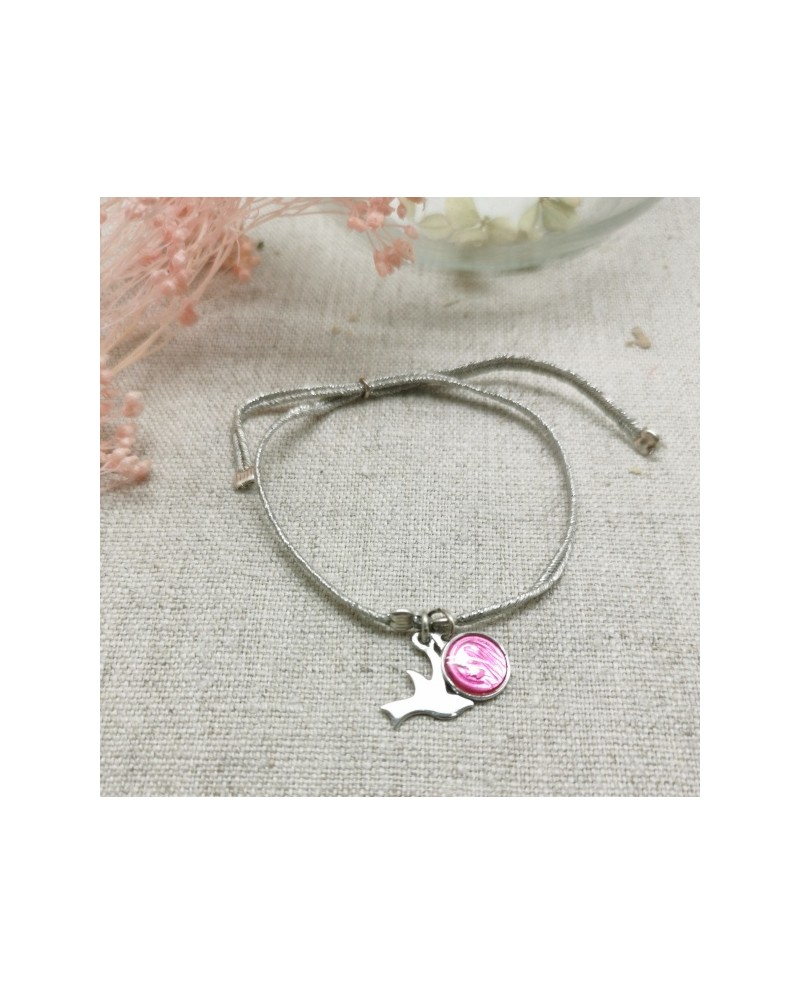 Bracelet lien argenté croix et médaille