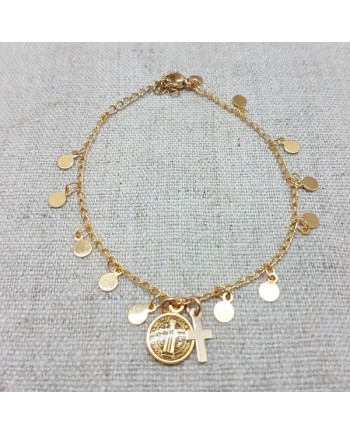 bracelet chaîne pastilles breloques plaqué Or