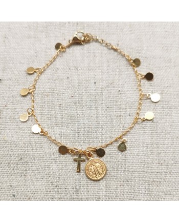 bracelet chaîne pastilles breloques plaqué Or