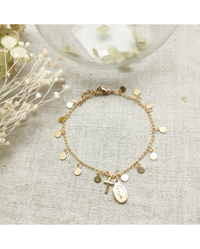 bracelet chaîne pastilles breloques plaqué Or